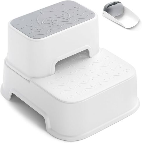 مقعد MangoHood ذو خطوتين للأطفال - مقعد مزدوج للأطفال الصغار، مقعد متعدد الوظائف للمرحاض للأطفال، مقعد مضاد للانزلاق لحوض الحمام، والتدريب على المرحاض، والمطبخ (أبيض - عبوة واحدة) in Kuwait