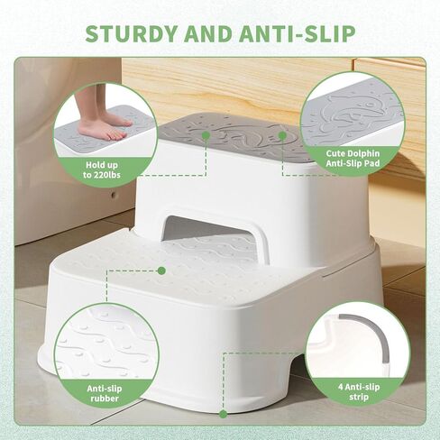 مقعد MangoHood ذو خطوتين للأطفال - مقعد مزدوج للأطفال الصغار، مقعد متعدد الوظائف للمرحاض للأطفال، مقعد مضاد للانزلاق لحوض الحمام، والتدريب على المرحاض، والمطبخ (أبيض - عبوة واحدة) in Kuwait
