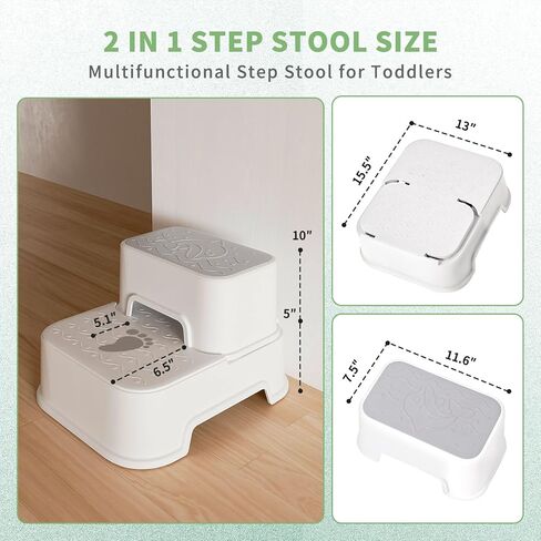 مقعد MangoHood ذو خطوتين للأطفال - مقعد مزدوج للأطفال الصغار، مقعد متعدد الوظائف للمرحاض للأطفال، مقعد مضاد للانزلاق لحوض الحمام، والتدريب على المرحاض، والمطبخ (أبيض - عبوة واحدة) in Kuwait