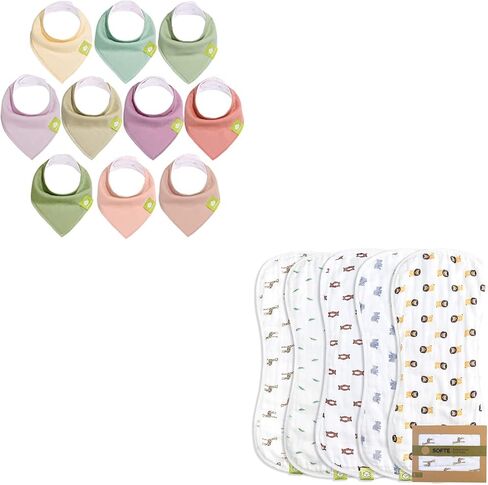 KeaBabies 10-Pack Baby Bandana Drool Bibs and 5-Pack Muslin Baby Burp Cloths - Organic Cotton Bandana Bibs for Boys, Girls, Baby Bibs - Bamboo Viscose Cotton Burp Cloth in Saudi Arabia
