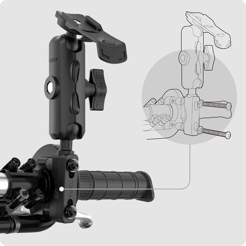 TUSITA Motorcycle GPS Mount Brake Clutch Reservoir Compatible with Garmin Handheld eTrex GPSMAP Rino Series - Double Socket Arm,Short in Saudi Arabia