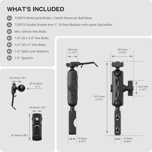 TUSITA Motorcycle GPS Mount Brake Clutch Reservoir Compatible with Garmin Handheld eTrex GPSMAP Rino Series - Double Socket Arm,Short in Saudi Arabia