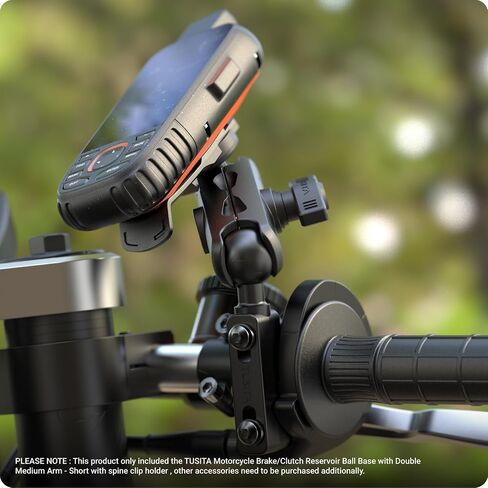 TUSITA Motorcycle GPS Mount Brake Clutch Reservoir Compatible with Garmin Handheld eTrex GPSMAP Rino Series - Double Socket Arm,Short in Saudi Arabia