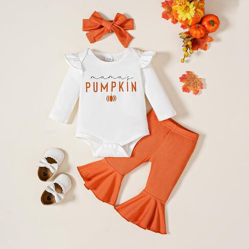 Baby Girl Halloween Outfit Pumpkin Romper+Flared Pants Infant Fall Clothes 0-18M in Saudi Arabia
