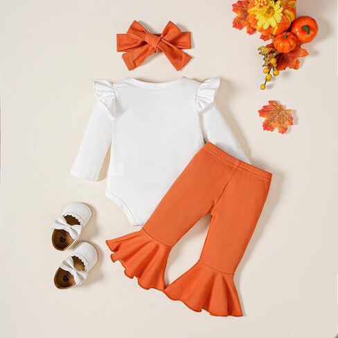 Baby Girl Halloween Outfit Pumpkin Romper+Flared Pants Infant Fall Clothes 0-18M in Saudi Arabia