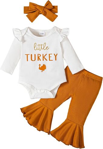 Baby Girl Halloween Outfit Pumpkin Romper+Flared Pants Infant Fall Clothes 0-18M in Saudi Arabia