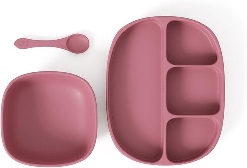 Baby Feeding Set by Muqee Peeko as a Baby Feeding Essentials in Baby Apricot Color with Baby Suction Plates for Toddlers, Baby Bowls with Suction and Baby Spoon (3 Piece Set) in Saudi Arabia