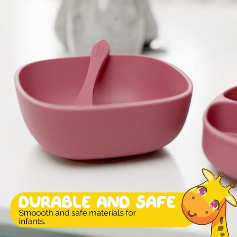 Baby Feeding Set by Muqee Peeko as a Baby Feeding Essentials in Baby Apricot Color with Baby Suction Plates for Toddlers, Baby Bowls with Suction and Baby Spoon (3 Piece Set) in Saudi Arabia