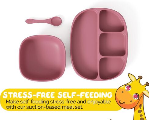 Baby Feeding Set by Muqee Peeko as a Baby Feeding Essentials in Baby Apricot Color with Baby Suction Plates for Toddlers, Baby Bowls with Suction and Baby Spoon (3 Piece Set) in Saudi Arabia