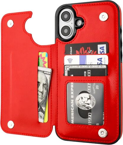 Compatible with iPhone 16 Plus Wallet Case with Card Holder, PU Leather Kickstand Card Slots Case, Double Magnetic Clasp and Durable Shockproof Cover 6.7 Inch (Brown) in Kuwait
