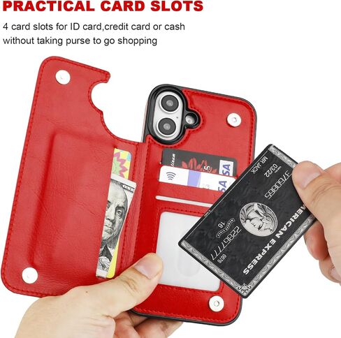 Compatible with iPhone 16 Plus Wallet Case with Card Holder, PU Leather Kickstand Card Slots Case, Double Magnetic Clasp and Durable Shockproof Cover 6.7 Inch (Brown) in Kuwait