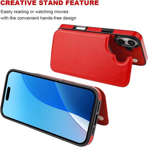 Compatible with iPhone 16 Plus Wallet Case with Card Holder, PU Leather Kickstand Card Slots Case, Double Magnetic Clasp and Durable Shockproof Cover 6.7 Inch (Brown) in Kuwait