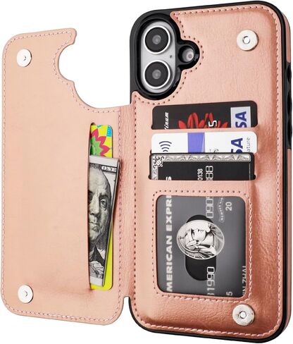 Compatible with iPhone 16 Plus Wallet Case with Card Holder, PU Leather Kickstand Card Slots Case, Double Magnetic Clasp and Durable Shockproof Cover 6.7 Inch (Brown) in Kuwait