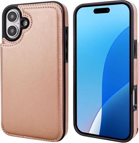 Compatible with iPhone 16 Plus Wallet Case with Card Holder, PU Leather Kickstand Card Slots Case, Double Magnetic Clasp and Durable Shockproof Cover 6.7 Inch (Brown) in Kuwait