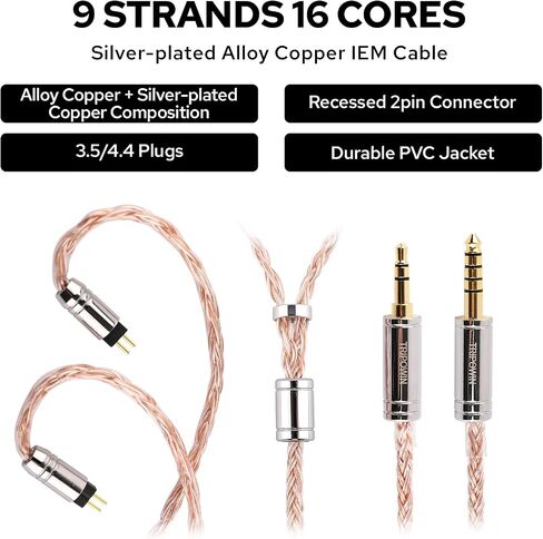 Linsoul Tripowin C-02 IEM Cable, 16 Core Silver-Plated Alloy Copper Earphone Cable, with PVC Jacket, 0.46 Low Impedance, HiFi Replacement Cable for Wired Earbuds (2Pin, 3.5mm) in Saudi Arabia