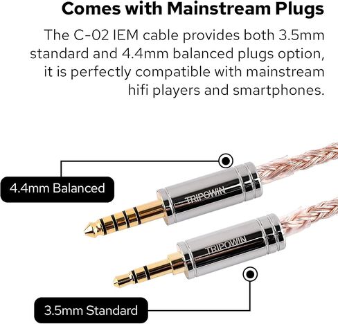 Linsoul Tripowin C-02 IEM Cable, 16 Core Silver-Plated Alloy Copper Earphone Cable, with PVC Jacket, 0.46 Low Impedance, HiFi Replacement Cable for Wired Earbuds (2Pin, 3.5mm) in Saudi Arabia