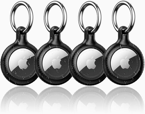 YOSH Air Tag Holder 4 Pack, Airtag Keychain Holder [Anti-Scratch] [Pet Chew Proof] [Twist Lock Design] Airtag Case with Metal Key Chain Ring for Kids, Dog, Luggage, Compatible with Apple Airtag, Black in Saudi Arabia