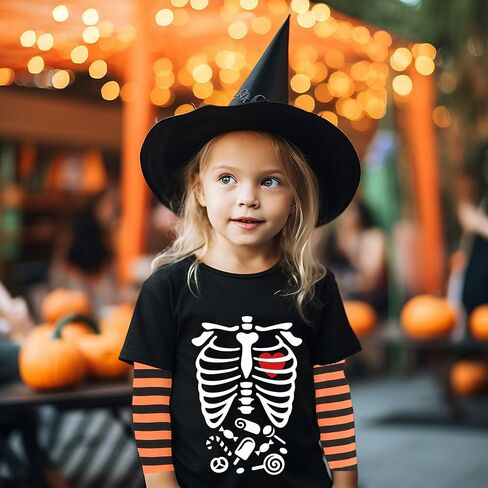 Kids Halloween Shirt Boys Girls Skeleton Hocus Pocus Pumpkin Face Glow in The Dark Graphic Tees Stripe Toddler Long Sleeve in Kuwait