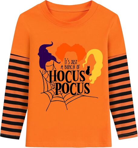 Kids Halloween Shirt Boys Girls Skeleton Hocus Pocus Pumpkin Face Glow in The Dark Graphic Tees Stripe Toddler Long Sleeve in Kuwait