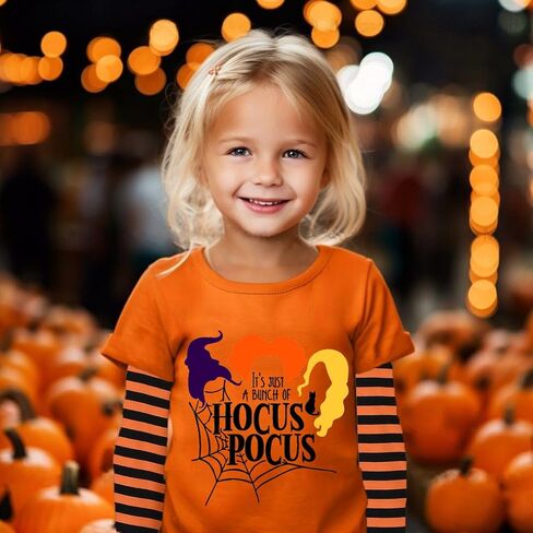 Kids Halloween Shirt Boys Girls Skeleton Hocus Pocus Pumpkin Face Glow in The Dark Graphic Tees Stripe Toddler Long Sleeve in Kuwait