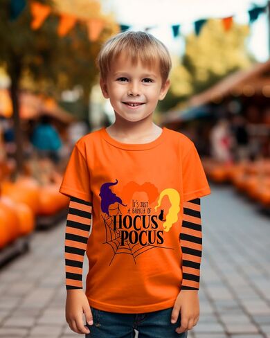 Kids Halloween Shirt Boys Girls Skeleton Hocus Pocus Pumpkin Face Glow in The Dark Graphic Tees Stripe Toddler Long Sleeve in Kuwait