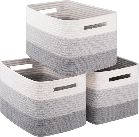 Storage Basket for Organizing, Woven Baskets for Storage, Rectangle Decorative Baskets for Shleves, Closet, Toys, Books, Towel Baskets for Bathroom - Pack of 3 (Black & Brown) in Saudi Arabia