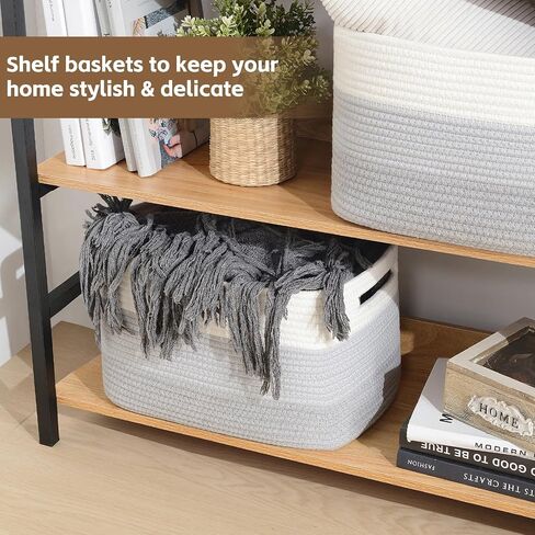 Storage Basket for Organizing, Woven Baskets for Storage, Rectangle Decorative Baskets for Shleves, Closet, Toys, Books, Towel Baskets for Bathroom - Pack of 3 (Black & Brown) in Saudi Arabia