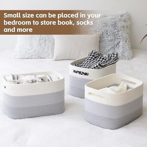 Storage Basket for Organizing, Woven Baskets for Storage, Rectangle Decorative Baskets for Shleves, Closet, Toys, Books, Towel Baskets for Bathroom - Pack of 3 (Black & Brown) in Saudi Arabia