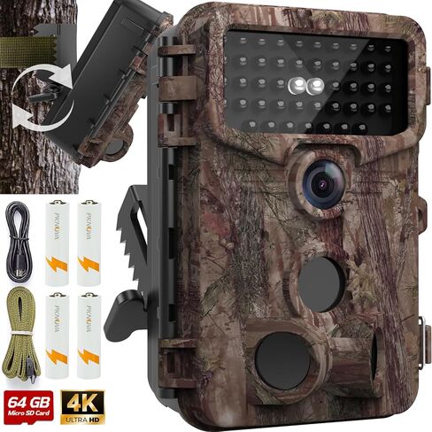 NEW VIEW 4K 48MP Trail Camera for Hunting, Game Cameras with Night Vision 80ft, 0.1s Motion Activated Wildlife Camera Waterproof IP66, No Glow Deer Camera with Screen SD Card Tree Strap for Outdoor in Saudi Arabia