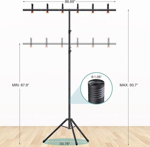 T-Shape Backdrop Stand 8x7.2FT, Height and Width Adjustable Background Stand for Parties,Green Screen Holder with 6 Spring Clamps in Saudi Arabia