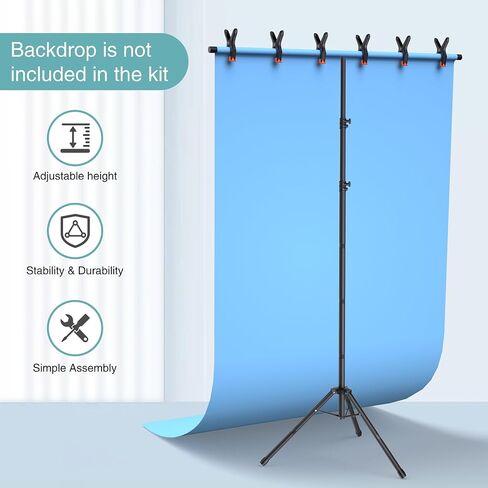 T-Shape Backdrop Stand 8x7.2FT, Height and Width Adjustable Background Stand for Parties,Green Screen Holder with 6 Spring Clamps in Saudi Arabia