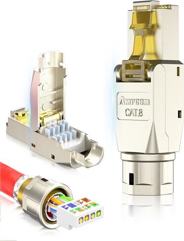 AMPCOM STP CAT6 RJ45 Connector Zinc-Alloy Tool-Free Ethernet Field Termination Modular Plug -12 Pack in Saudi Arabia