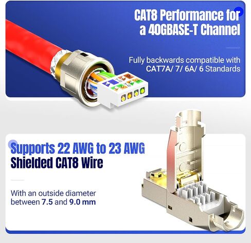 AMPCOM STP CAT6 RJ45 Connector Zinc-Alloy Tool-Free Ethernet Field Termination Modular Plug -12 Pack in Saudi Arabia