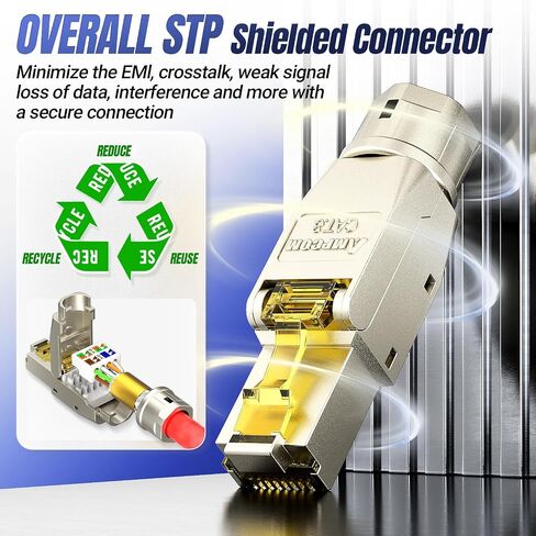 AMPCOM STP CAT6 RJ45 Connector Zinc-Alloy Tool-Free Ethernet Field Termination Modular Plug -12 Pack in Saudi Arabia