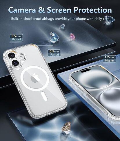 حافظة FNTCASE لهاتف iPhone 16 Plus: حافظة شفافة مغناطيسية للحماية من السقوط من الدرجة العسكرية وغطاء هاتف خلوي مضاد للاصفرار - حافظات شفافة متينة مقاومة للصدمات (شفاف) in Kuwait