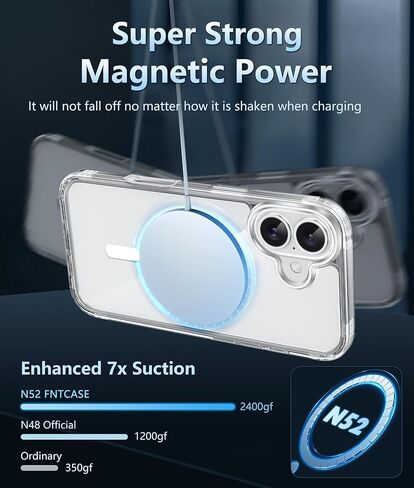 حافظة FNTCASE لهاتف iPhone 16 Plus: حافظة شفافة مغناطيسية للحماية من السقوط من الدرجة العسكرية وغطاء هاتف خلوي مضاد للاصفرار - حافظات شفافة متينة مقاومة للصدمات (شفاف) in Kuwait