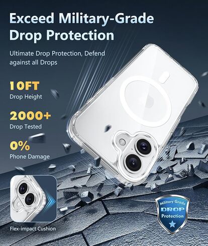 حافظة FNTCASE لهاتف iPhone 16 Plus: حافظة شفافة مغناطيسية للحماية من السقوط من الدرجة العسكرية وغطاء هاتف خلوي مضاد للاصفرار - حافظات شفافة متينة مقاومة للصدمات (شفاف) in Kuwait