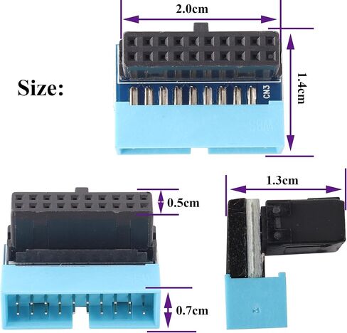 2 حزمة أسفل الزاوية اليمنى USB 3.0 19 دبوس موصل 90 درجة 19Pin / 20Pin 3.0 USB أنثى إلى ذكر تمديد لوحة محول الطاقة لسطح المكتب اللوحة الأم محول الرأس الداخلي (أسفل / أزرق - 20Pin) in Kuwait
