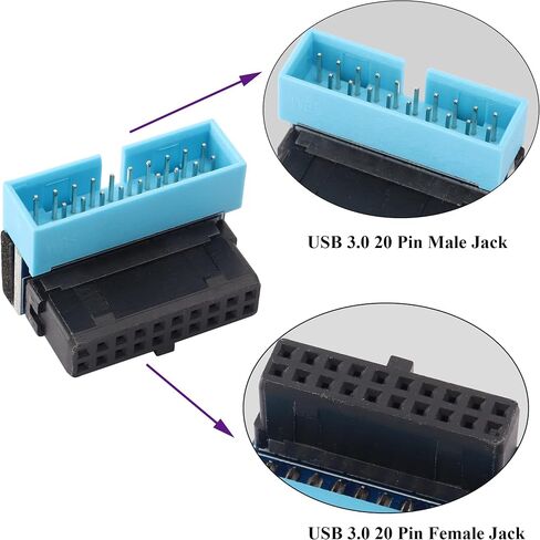 2 حزمة أسفل الزاوية اليمنى USB 3.0 19 دبوس موصل 90 درجة 19Pin / 20Pin 3.0 USB أنثى إلى ذكر تمديد لوحة محول الطاقة لسطح المكتب اللوحة الأم محول الرأس الداخلي (أسفل / أزرق - 20Pin) in Kuwait