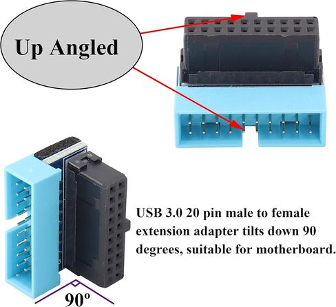 2 حزمة أسفل الزاوية اليمنى USB 3.0 19 دبوس موصل 90 درجة 19Pin / 20Pin 3.0 USB أنثى إلى ذكر تمديد لوحة محول الطاقة لسطح المكتب اللوحة الأم محول الرأس الداخلي (أسفل / أزرق - 20Pin) in Kuwait