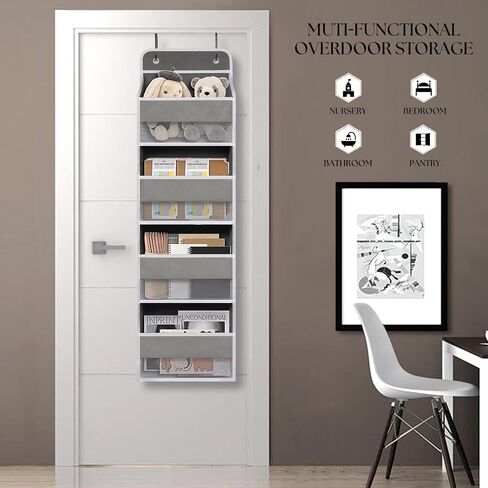 Heavy Duty Over Door Organizer, Wall Mount Hanging Organizer Storage with 4 Large Capacity Pockets, Closet Bathroom Nursery Bedroom Dorm, Toys Cosmetics Sundries and Baby Essentials, Black in Saudi Arabia