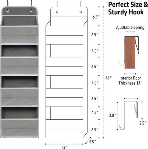 Heavy Duty Over Door Organizer, Wall Mount Hanging Organizer Storage with 4 Large Capacity Pockets, Closet Bathroom Nursery Bedroom Dorm, Toys Cosmetics Sundries and Baby Essentials, Black in Saudi Arabia