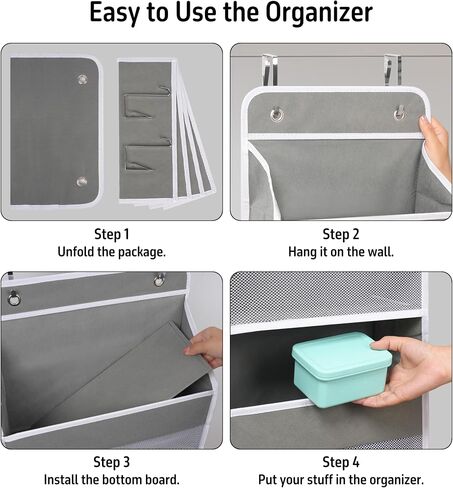 Heavy Duty Over Door Organizer, Wall Mount Hanging Organizer Storage with 4 Large Capacity Pockets, Closet Bathroom Nursery Bedroom Dorm, Toys Cosmetics Sundries and Baby Essentials, Black in Saudi Arabia
