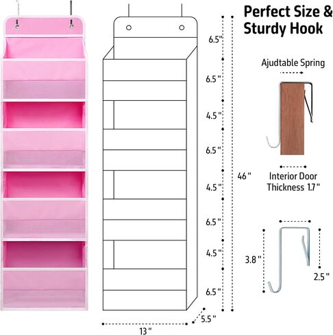 Heavy Duty Over Door Organizer, Wall Mount Hanging Organizer Storage with 4 Large Capacity Pockets, Closet Bathroom Nursery Bedroom Dorm, Toys Cosmetics Sundries and Baby Essentials, Black in Saudi Arabia