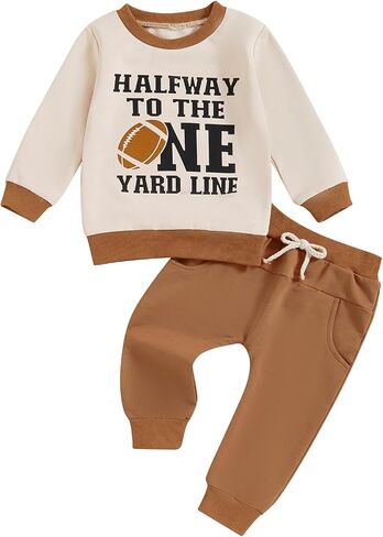 Baby Boy Football Outfit Long Sleeve Sunday Football/Chiefs Round Neck Sweatshirt Pants Set Toddler Fall Clothes in Saudi Arabia