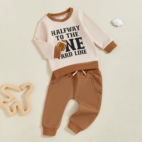 Baby Boy Football Outfit Long Sleeve Sunday Football/Chiefs Round Neck Sweatshirt Pants Set Toddler Fall Clothes in Saudi Arabia