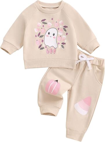 Toddler Baby Girls Halloween Outfits Ghost Printed Pullover Long Pants 2Pcs Fall Clothes Set in Kuwait