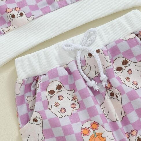 Toddler Baby Girls Halloween Outfits Ghost Printed Pullover Long Pants 2Pcs Fall Clothes Set in Saudi Arabia