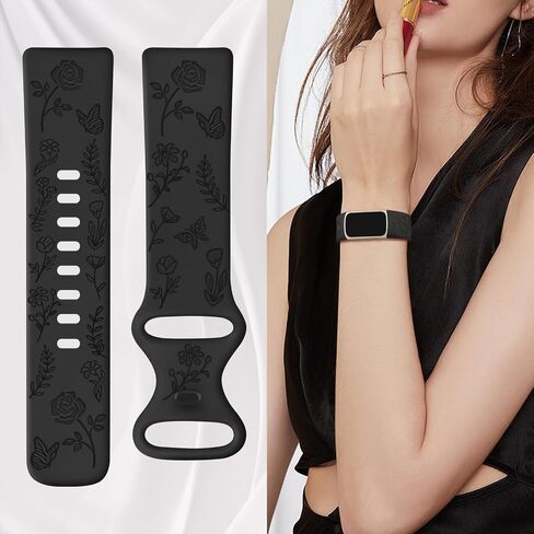 2 Pack Rose Butterfly Engraved Bands Compatible with Fitbit Charge 6 Bands & Fitbit Charge 5 Bands for Women, Silicone Elegant Floral Pattern Replacement for Fitbit Charge 6/Fitbit Charge 5 in Kuwait
