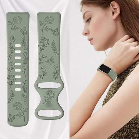 2 Pack Rose Butterfly Engraved Bands Compatible with Fitbit Charge 6 Bands & Fitbit Charge 5 Bands for Women, Silicone Elegant Floral Pattern Replacement for Fitbit Charge 6/Fitbit Charge 5 in Kuwait